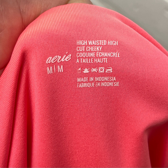 Aerie High-Waisted high cut Bikini Bottom bright pink front tie bow size Med new - Picture 4 of 5